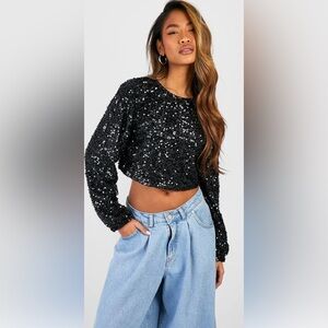 Sequin Chain Back Detail Long Sleeve Top